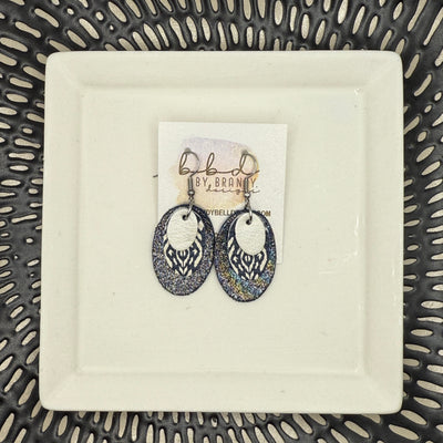 DIANE -  Leather Earrings  || <BR> PEARL WHITE, <BR> NAVY SHIBORI, <BR> SHIMMER NAVY