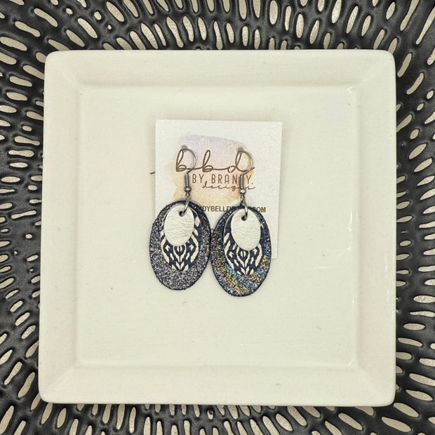 DIANE -  Leather Earrings  || <BR> PEARL WHITE, <BR> NAVY SHIBORI, <BR> SHIMMER NAVY