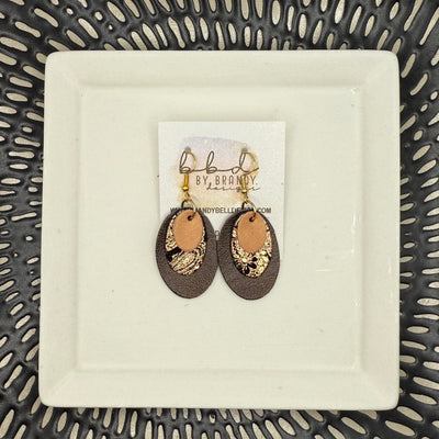 DIANE -  Leather Earrings  ||   <BR> PEARLIZED PINK, <BR> ROSE GOLD ON BLACK PAISLEY, <BR> PEARLIZED BROWN