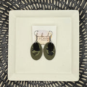 DIANE -  Leather Earrings  || <BR> BLACK BRAID,  <BR> FERN GREEN CAMOUFLAGE, <BR> OLIVE GREEN SAFFIANO