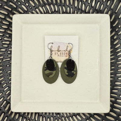 DIANE -  Leather Earrings  || <BR> BLACK BRAID,  <BR> FERN GREEN CAMOUFLAGE, <BR> OLIVE GREEN SAFFIANO