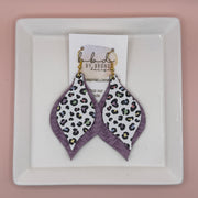EVE -  Leather Earrings  ||  <BR> PASTEL CHEETAH, <BR> LILAC BRAID