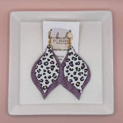 EVE -  Leather Earrings  ||  <BR> PASTEL CHEETAH, <BR> LILAC BRAID