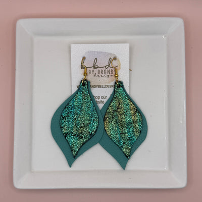 EVE -  Leather Earrings  ||  <BR> SHIMMER GOLD/GREEN, <BR> MATTE AQUA/GREEN