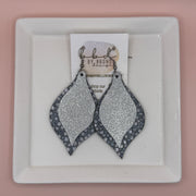 EVE -  Leather Earrings  ||  <BR> SHIMMER SILVER, <BR> GRAY STINGRAY