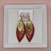 DOROTHY -  Leather Earrings  || <BR> METALLIC GOLD,  <BR> RED WITH METALLIC GOLD PYTHON, <BR> RED PANAMA WEAVE