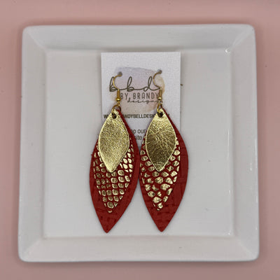 DOROTHY -  Leather Earrings  || <BR> METALLIC GOLD,  <BR> RED WITH METALLIC GOLD PYTHON, <BR> RED PANAMA WEAVE