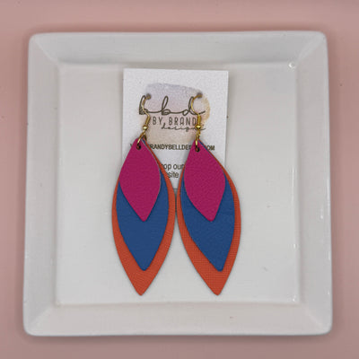 DOROTHY -  Leather Earrings  || <BR> MATTE NEON PINK,  <BR> MATTE PERIWINKLE BLUE, <BR> NEON ORANGE SAFFIANO