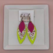 DOROTHY -  Leather Earrings  || <BR> MATTE NEON PINK,  <BR> NEON PINK & YELLOW GLITTER (FAUX LEATHER), <BR> MATTE NEON YELLOW