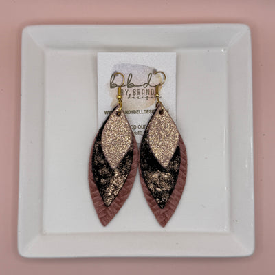DOROTHY -  Leather Earrings  || <BR> SHIMMER VINTAGE PINK,  <BR> ROSE GOLD NORTHERN LIGHTS, <BR> SALMON BRAID