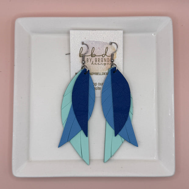 ANDY -  Leather Earrings  || <BR> MATTE COBALT BLUE, <BR> MATTE CAROLINA BLUE,  <BR> MATTE AQUA SMOOTH
