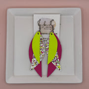 ANDY -  Leather Earrings  || <BR> MATTE NEON YELLOW,  <BR> NEON PINK & YELLOW GLITTER (FAUX LEATHER), <BR> MATTE NEON PINK