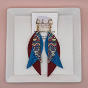 ANDY -  Leather Earrings  || <BR> AZTEC DREAM,  <BR> BLUE BRAID, <BR> MATTE DARK RED