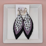 INDIA -  Leather Earrings  ||  <BR> PASTEL CHEETAH, <BR> LILAC BRAID, SHIMMER BLACK