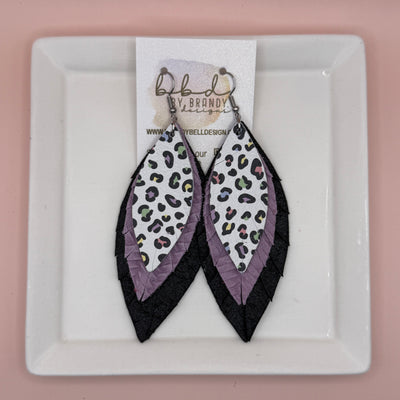 INDIA -  Leather Earrings  ||  <BR> PASTEL CHEETAH, <BR> LILAC BRAID, SHIMMER BLACK