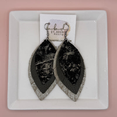 GINGER -  Leather Earrings  || <BR> CHAMPAGNE NORTHERN LIGHTS, <BR> MATTE OLIVE GREEN, <BR> SHIMMER CHAMPAGNE