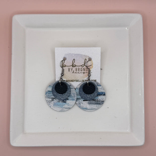 GRAY -  Leather Earrings  ||  <BR> MATTE NAVY BLUE, <BR> SHIMMER NAVY, <BR> BLUE SURF PAINT STROKES