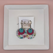 GRAY -  Leather Earrings  ||  <BR> AQUA PALMS, <BR> MATTE PINK, <BR> FLORAL ON WHITE