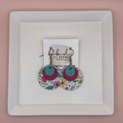GRAY -  Leather Earrings  ||  <BR> AQUA PALMS, <BR> MATTE PINK, <BR> FLORAL ON WHITE