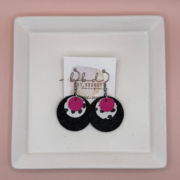 GRAY -  Leather Earrings  ||  <BR> MATTE NEON PINK, <BR> BLACK & WHITE CHEETAH, <BR> SHIMMER BLACK