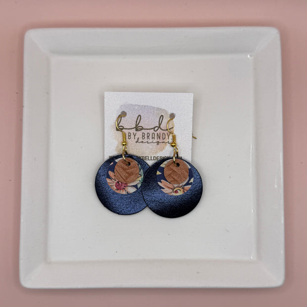 GRAY -  Leather Earrings  ||  <BR> PEACH BRAID, <BR> FLORAL ON NAVY, <BR> METALLIC NAVY SMOOTH