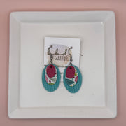 DIANE -  Leather Earrings  || <BR> MATTE PINK, <BR> FLORAL ON WHITE, <BR> AQUA PALMS