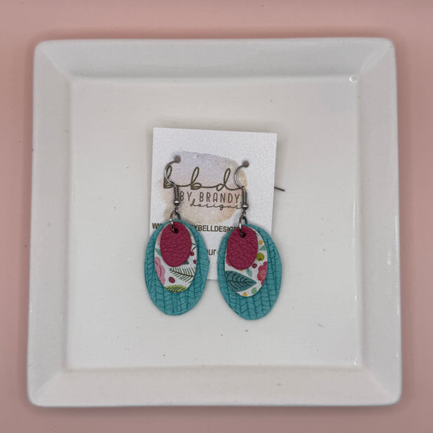 DIANE -  Leather Earrings  || <BR> MATTE PINK, <BR> FLORAL ON WHITE, <BR> AQUA PALMS