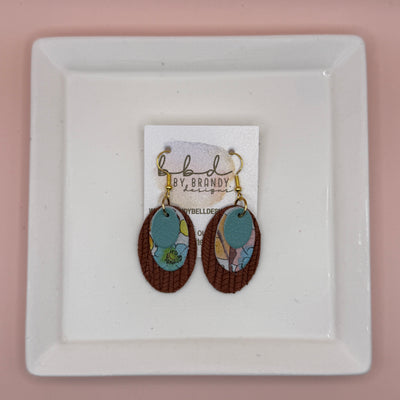 DIANE -  Leather Earrings  || <BR> DUSTY AQUA, <BR> ORANGE WATERCOLOR FLORAL, <BR> RUST PALMS