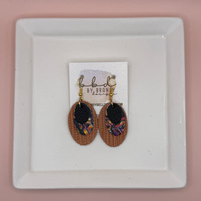 DIANE -  Leather Earrings  || <BR> SHIMMER BLACK, <BR> MULTICOLOR PALMS ON BLACK, <BR> PEACH PALMS