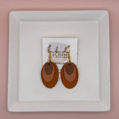 DIANE -  Leather Earrings  || <BR> MATTE CAMEL BROWN, <BR> MATTE PEACH SMOOTH, <BR> MATTE DARK ORANGE PEBBLED