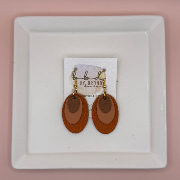 DIANE -  Leather Earrings  || <BR> MATTE CAMEL BROWN, <BR> MATTE PEACH SMOOTH, <BR> MATTE DARK ORANGE PEBBLED