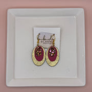 DIANE -  Leather Earrings  || <BR> PINK & GOLD GLITTER (FAUX LEATHER), <BR>MATTE PINK, <BR> METALLIC GOLD PEBBLED