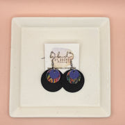 GRAY -  Leather Earrings  ||  <BR> PERIWINKLE SAFFIANO, <BR> MULTICOLOR PALMS ON BLACK, <BR> MATTE BLACK