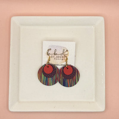 GRAY -  Leather Earrings  ||  <BR> CORAL PALMS, <BR> MATTE PLUM, <BR> MULTICOLOR STRIPES