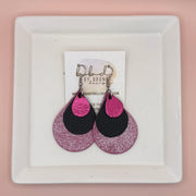 LINDSEY -  Leather Earrings  ||  <BR> METALLIC PINK SMOOTH, <BR> MATTE BLACK, <BR> SHIMMER BUBBLEGUM PINK