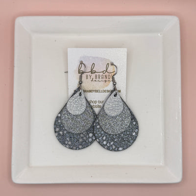 LINDSEY -  Leather Earrings  ||  <BR> SHIMMER SILVER, <BR> SHIMMER GRAY, <BR> GRAY STINGRAY