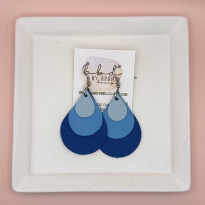 LINDSEY -  Leather Earrings  ||  <BR> MATTE LIGHT BLUE <BR> MATTE CAROLINA BLUE, <BR> MATTE COBALT BLUE