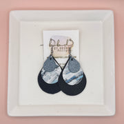 LINDSEY -  Leather Earrings  ||  <BR> SHIMMER NAVY, <BR> BLUE SURF PAINT STROKES, <BR> MATTE NAVY BLUE