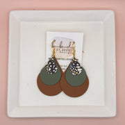 LINDSEY -  Leather Earrings  ||  <BR> BUTTERFLY WINGS, <BR> MATTE AVOCADO GREEN SMOOTH, <BR>MATTE CAMEL BROWN
