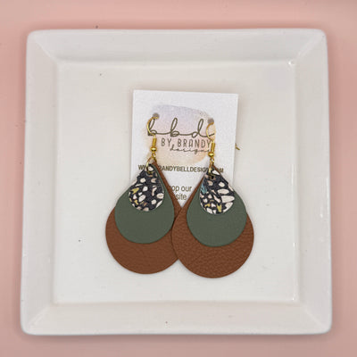 LINDSEY -  Leather Earrings  ||  <BR> BUTTERFLY WINGS, <BR> MATTE AVOCADO GREEN SMOOTH, <BR>MATTE CAMEL BROWN