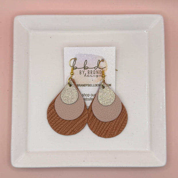 LINDSEY -  Leather Earrings  ||  <BR> SHIMMER ROSE GOLD, <BR> MATTE BLUSH PINK, <BR> PEACH PALMS