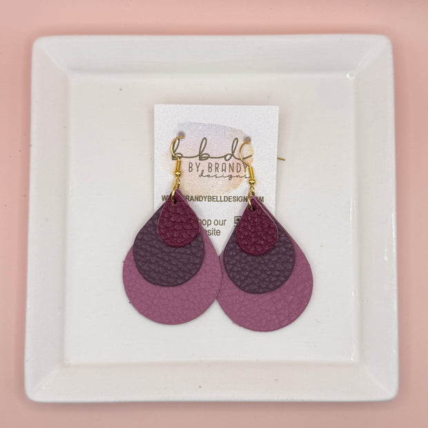 LINDSEY -  Leather Earrings  ||  <BR> MATTE MAUVE, <BR> MATTE MAGENTA, <BR> MATTE PLUM