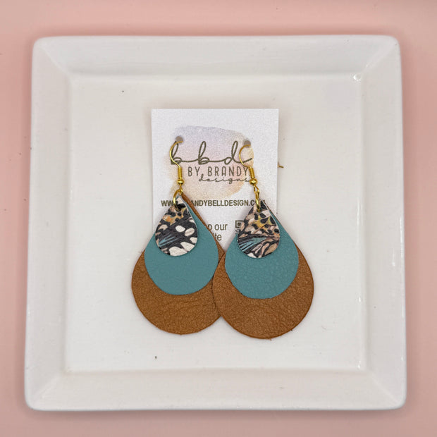 LINDSEY -  Leather Earrings  ||  <BR> BUTTERFLY WINGS, <BR> DUSTY AQUA, <BR> PEARLIZED TOPAZ