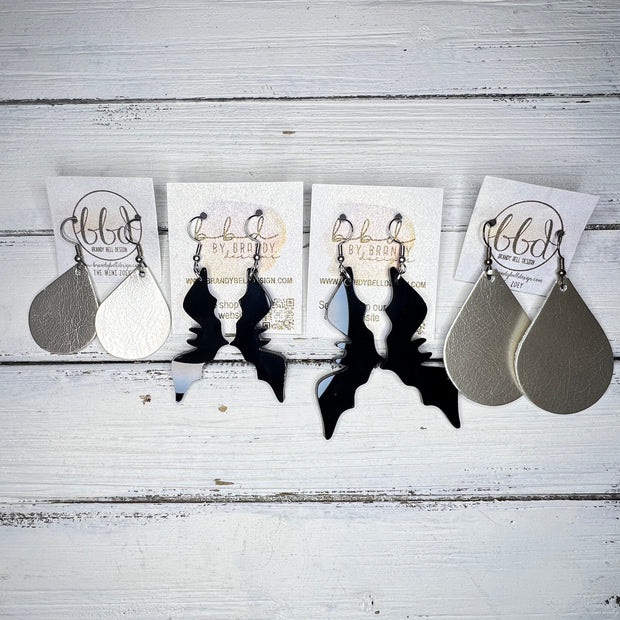 ACRYLIC EARRINGS || <BR> BLACK BATS (SMALL 2.5” LONG)