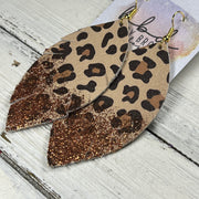 ✨ GLITTER  "DIPPED" MAISY (2 SIZES!) - Genuine Leather Earrings  || CARAMEL CHEETAH  + CHOOSE YOUR GLITTER "DIPPED" FINISH