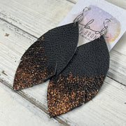✨ GLITTER  "DIPPED" MAISY (2 SIZES!) - Genuine Leather Earrings  || MATTE BLACK  + CHOOSE YOUR GLITTER "DIPPED" FINISH