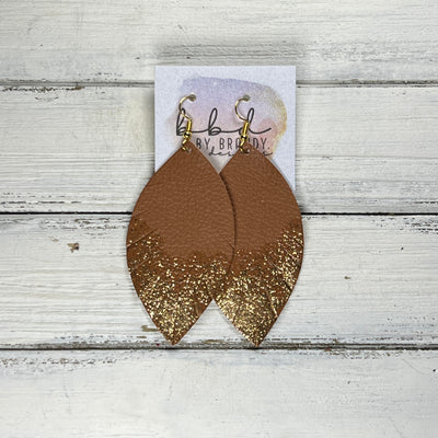 ✨ GLITTER  "DIPPED" MAISY (2 SIZES!) - Genuine Leather Earrings  || MATTE CAMEL  + CHOOSE YOUR GLITTER "DIPPED" FINISH