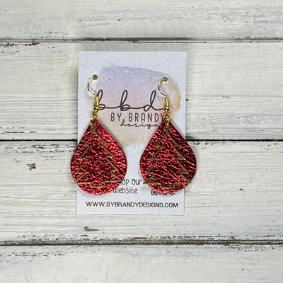 SUEDE + STEEL *Limited Edition* COLLECTION || Leather Earrings ||  <br> METAL CHRISTMAS TREE || <br> METALLIC RED PEBBLED