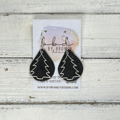 SUEDE + STEEL *Limited Edition* COLLECTION || Leather Earrings ||  <br> METAL CHRISTMAS TREE || <br> SHIMMER BLACK