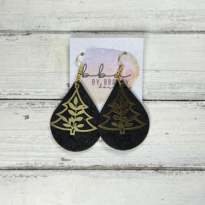 SUEDE + STEEL *Limited Edition* COLLECTION || Leather Earrings ||  <br> ORNATE METAL CHRISTMAS TREE || <br> SHIMMER BLACK